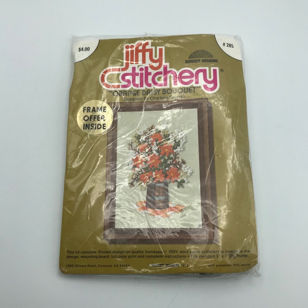 Vintage NWT Jiffy Stitchery Bouquet Orange and Bro